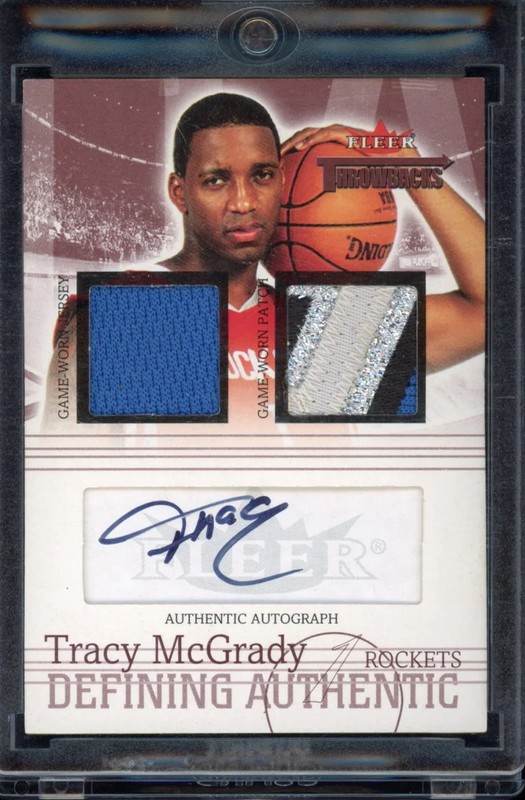 2004-05 Fleer Throwbacks Tracy McGrady Defining Game-Used Dual Patch Auto 1/1
