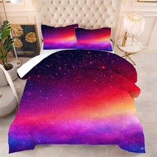 Red Galaxy Gradient Glitter Color Comforter Sets Full Size Rainbow Tie Dye Om...