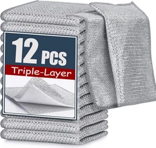 12 Pcs New Upgrade Steel Wire Dishcloth,Triple-Layer Steel Wire Cleaning Cloth,P