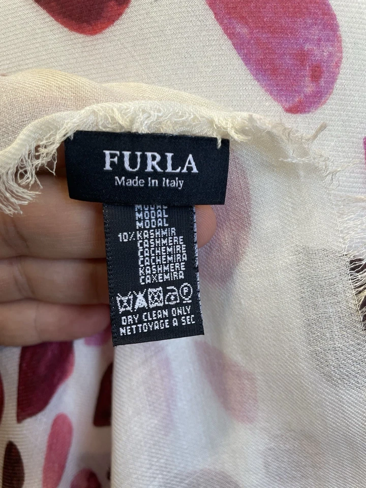 Y6#Furla Hecho en Italia Bufanda 90% Modal 10% Cachemira Rosa Rojo Estampado Lágrima Envoltura Foto 3 de 4