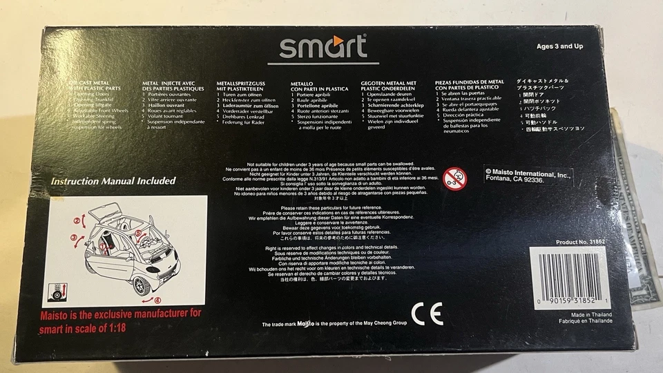 Maisto Smart car Fortwo 1:18 Die cast Yellow/Red shell Special Edition 31852 - Image 4 of 4