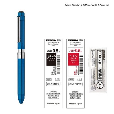 Zebra Sharbo X ST5 Blau Multistift Set mit 0,5 schwarzen & roten Minen + Blei...
