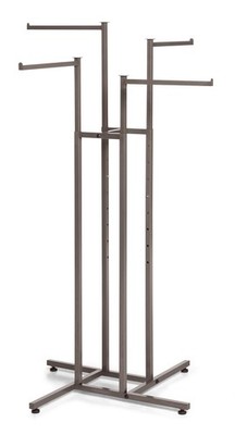 SSWBasics 4-Way Clothing Display Rack, Raw Steel, Straight Arms - Ideal Retail