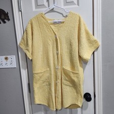 Herbcraft Vintage Chenille Cardigan Housecoat Style Yellow Button Front