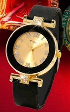 Damen Armbanduhr Damen Quarz Uhr Schwarz Gold...
