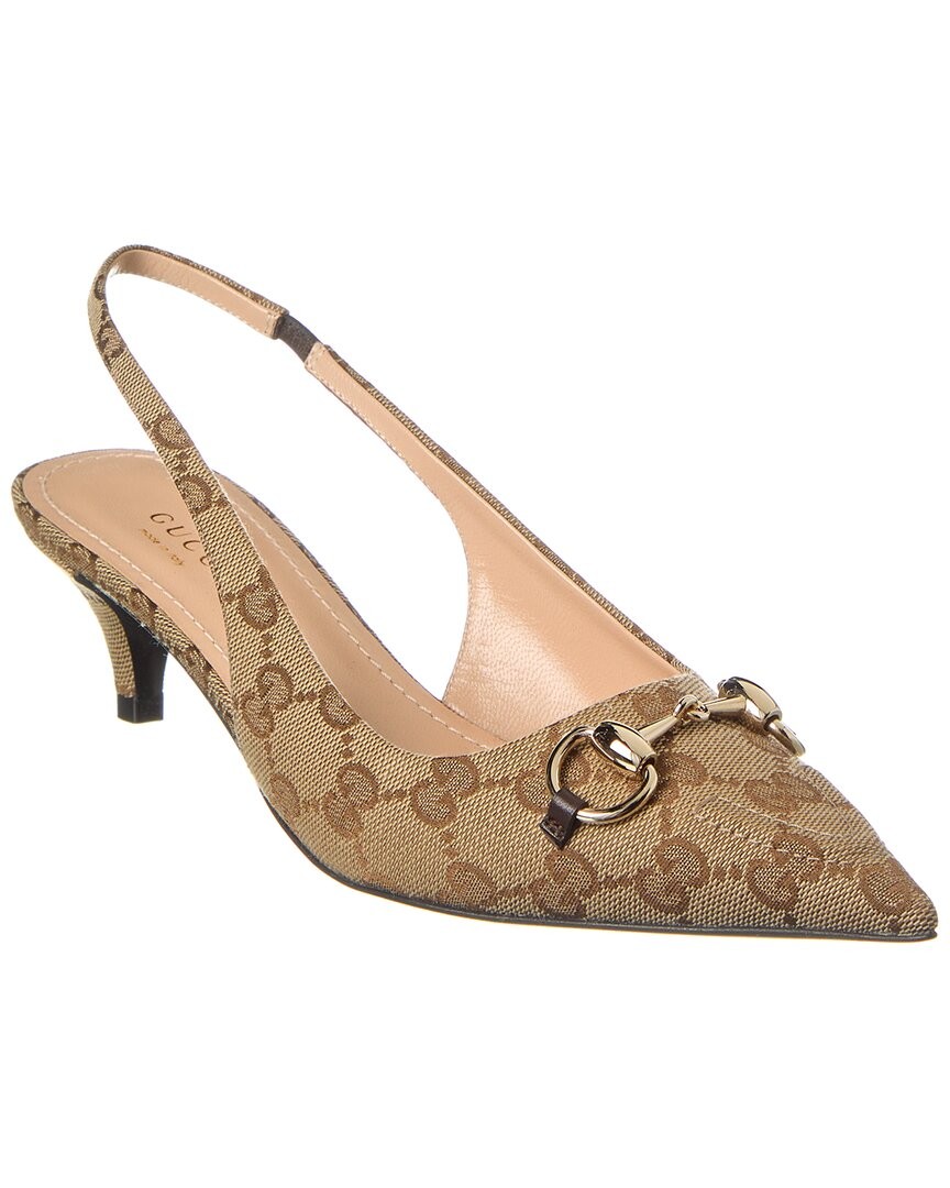 Gucci Horsebit Gg Canvas Slingback Pump Women's Brown 36