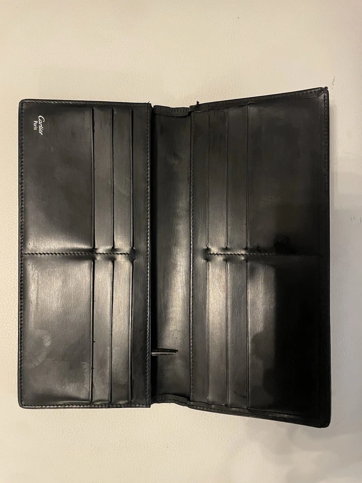 Auténtica billetera Cartier Pasha negra de cuero larga plegable Foto 2 de 4
