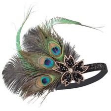1920s Flapper Headband Women Black Feather Gatsby Headpiece Costume Elastic
