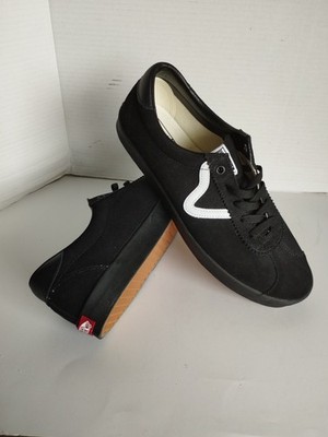 Vans Classic Sport Low Shoes Black Leather White V Sidestripe 90s Men's