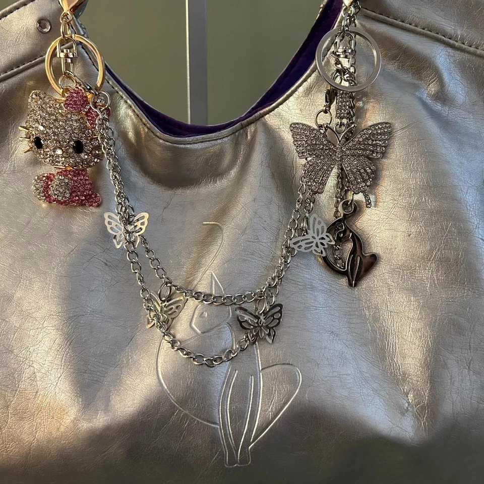 Baby Phat Metallic Silver Chain Shoulder Bag – Y2K Cat Logo Tote w/ Hello Kitty - Image 3 of 4