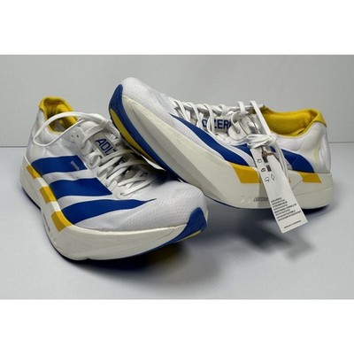 ADIDAS MEN'S ADIZERO ADIOS PRO 4 SHOES WHITE/BLUE/YELLOW SIZE 11 NWT #