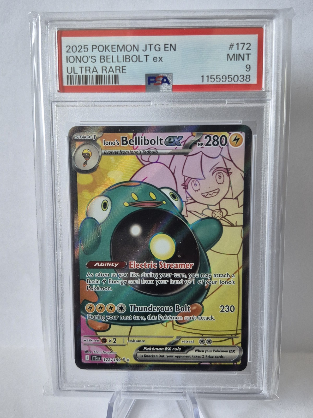 2025 Pokemon Journey Together Iono’s Bellibolt ex 172/159 Ultra Rare PSA 9 Mint