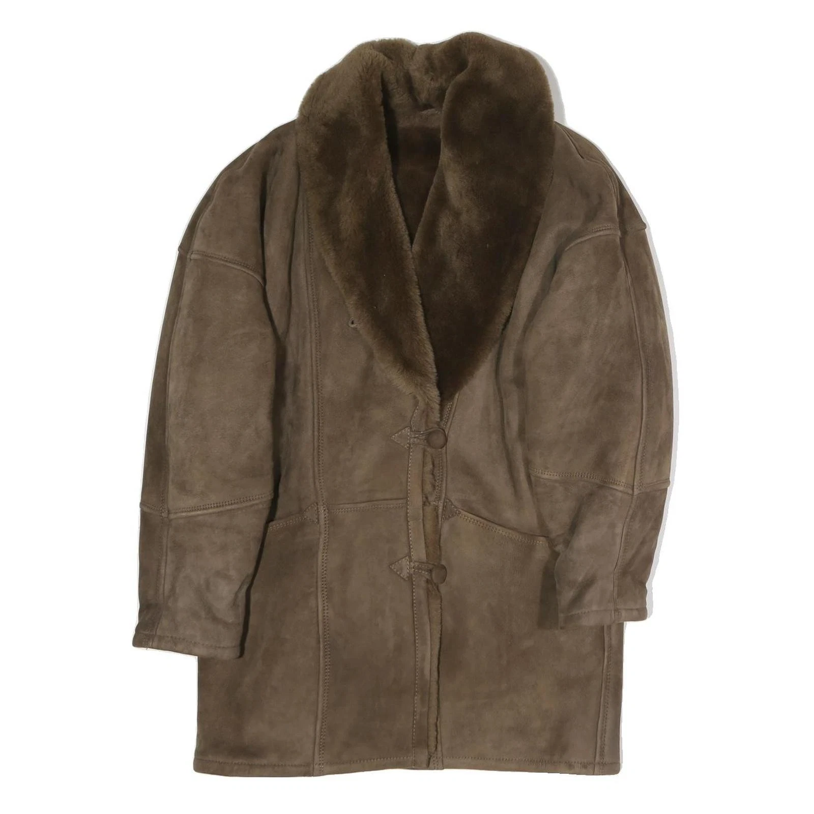 Womens Brown Faux Fur Collar Button Jacket M Polyester Blend Coat Outerwear