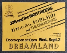 1981 Flyer Jon & the Nightriders, the Unknowns Dreamland SF Surf Rock New Wave