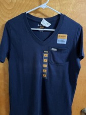 NWT ARIAT REBAR NAVY BLUE T-SHIRT V-NECK SHORT SLEEVE WOMENS SIZE SMALL POCKET