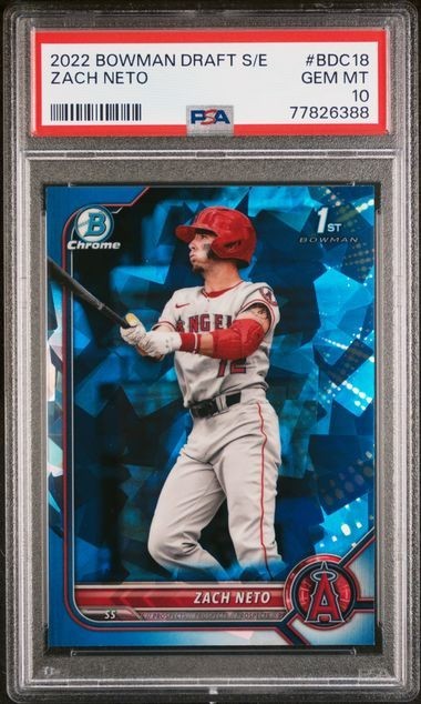 2022 Bowman Draft Sapphire BDC-18 ZACH NETO 1st - LA Angels - PSA 10 Gem Mint