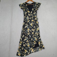 Abercrombie & Fitch Maxi Wrap Dress Women XS Black Yellow Floral Dipped Hem NWOT