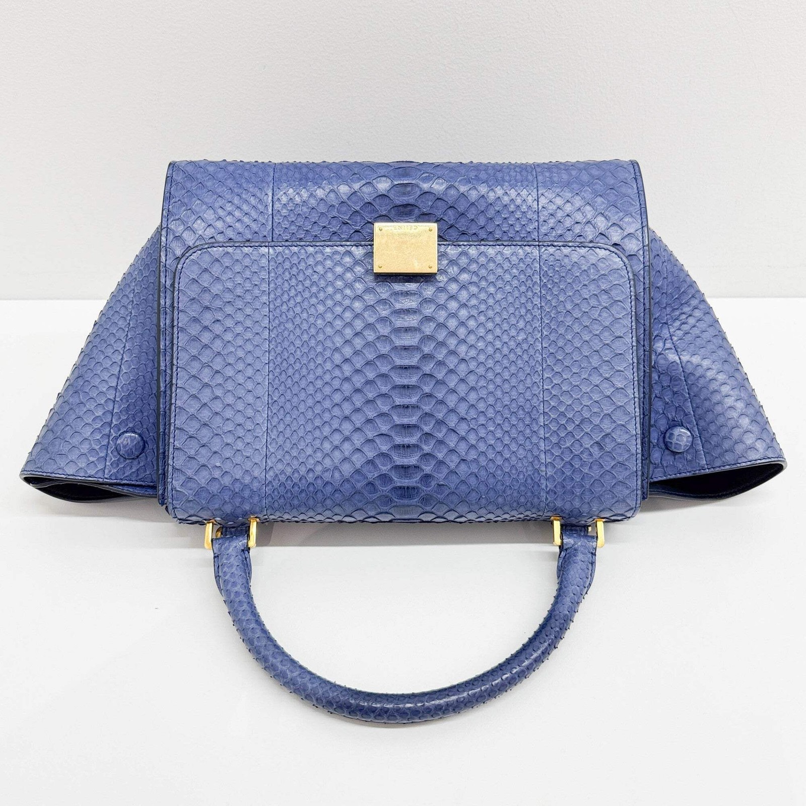 CELINE Trapeze Blue Python Embossed Leather Two W… - image 7