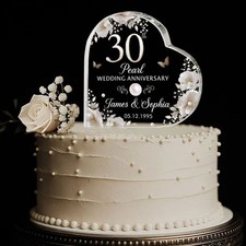 Personalized 30th Pearl Wedding Anniversary Cake Topper Acrylic Heart Decor Gift