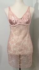 Victoria's Secret Satin Lace Chemise 36B Pink Underwire Nightgown Slip