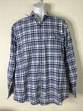Izod Men Size M Blue Plaid Button Up Shirt Long Sleeve Pocket