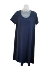 Lands End Navy Blue Tee Shirt Dress Size XL (18) Supima Cotton Midi Length -#X1