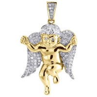10K Gelbgold Diamant Engel Baby AnhäNger Herren Rund Pave FlüGel Charm 0.38 TCW