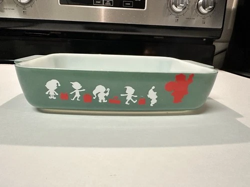 Vtg 1950’s Pyrex Heinz Promo Baking Dish 507-B Sea Foam Green Christmas Ovenware