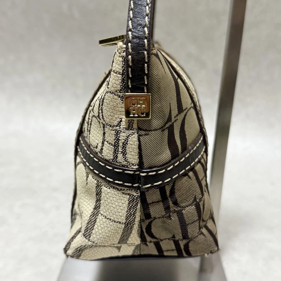 Carolina Herrera Handbag Accessory Pouch Bag Leather Canvas in Brown from Japan - Image 3 of 4