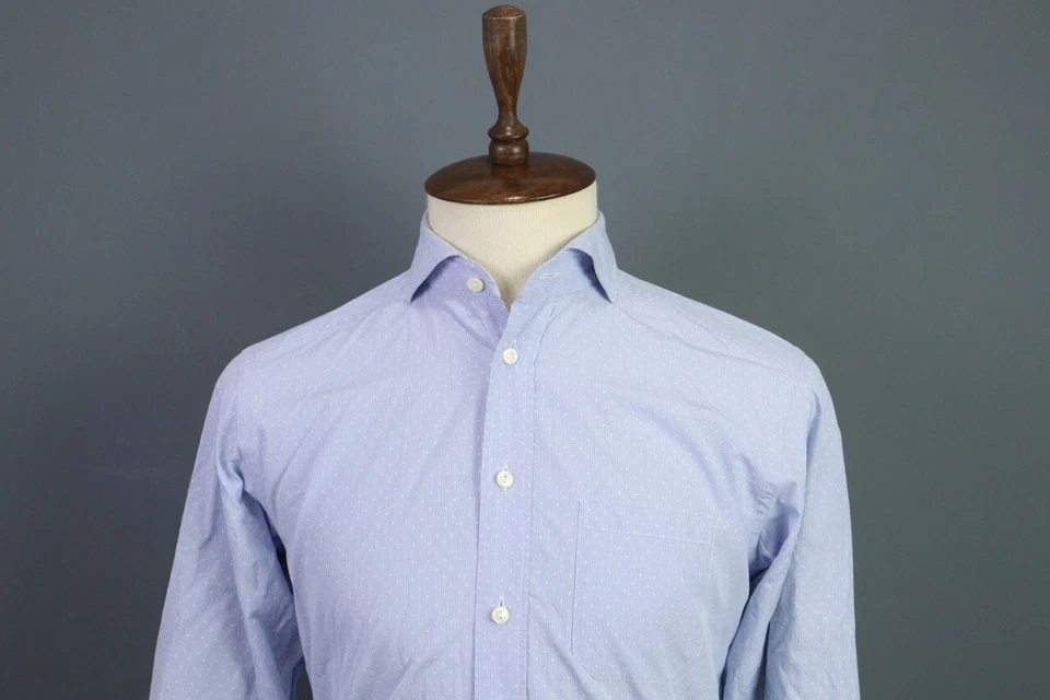 Eton Slim Fit Blue Check Dotted Long Sleeve Button Down Shirt Size 40 / 15.75 - Image 3 of 4