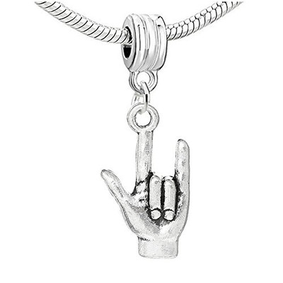 I Love You Hand Sign Dangle Charm Bead Compatible with European Snake Chain Brac