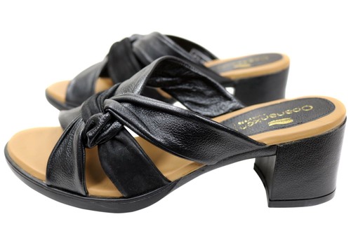 Opananken Navi Womens Comfortable Leather Mid Heel Slides Sandals - Picture 15 of 20