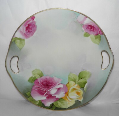 Antique TURN VIENNA Austria La France HP Artist Signed Handled PLATE w/ Roses