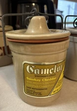 VINTAGE BROWN CHEESE CROCK WITH CLAMP & LID - ORIGINAL HARRY & DAVID LABEL