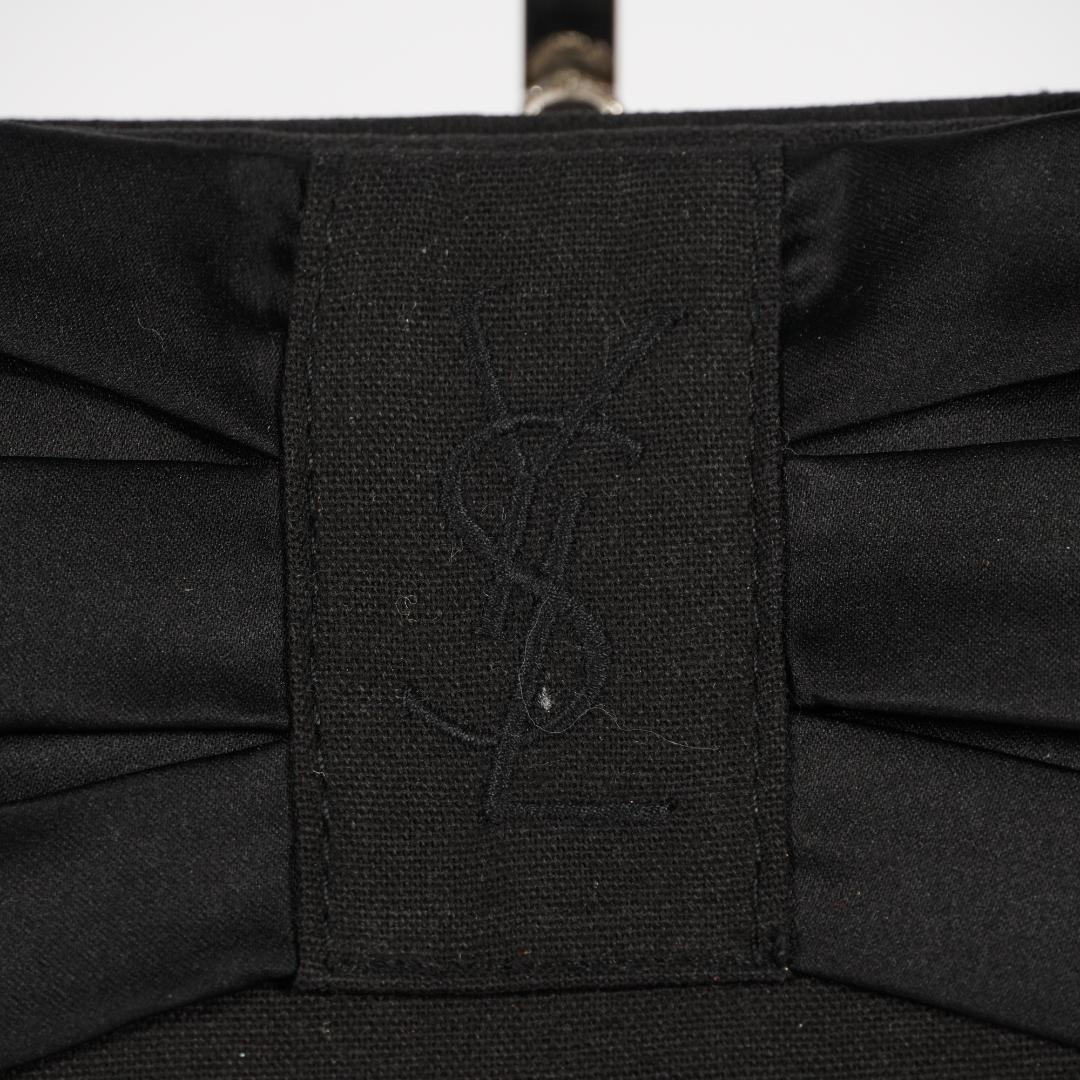 Borsa tote YSL nera Yves Saint Laurent con nastro logo tela 25298648016