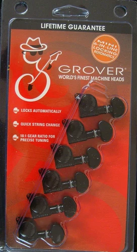 Grover 406BCL6 Mini Rotomatic Locking Tuners 6 In-Line, Left Hand, Black Chrome