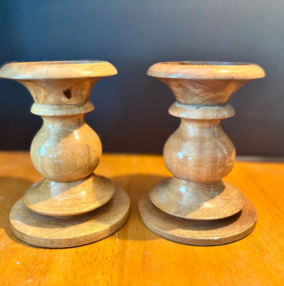 2 деревянных поворотных подсвечника Pottery Barn 6 дюймов - Изображение 2 из 4