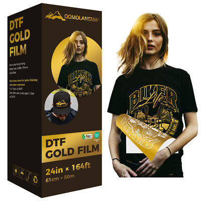 QOMOLANGMA 24in x 164ft DTF Gold Foil Film Roll,Cold Peel