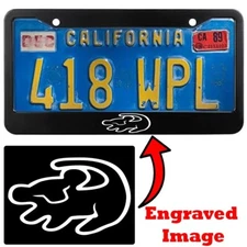 Engraved Black License Plate Frame - Lion King Simba Symbol