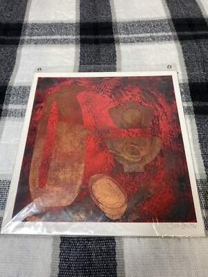 Jacki Baxter 1 von 1 signierter Druck rot und gold geätzt 30x32  
