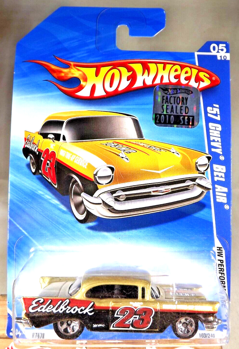 2010 Hot Wheels #103 HW Performance 5/10 '57 CHEVY BEL AIR Gold/Black w/5 Spokes