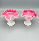 Fenton Peach Crest Candleholders Cranberry Milk Pink