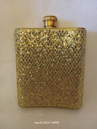 JUICY COUTURE - Gold Glitter Bling "JUICY" Beverage Cocktail FLASK Stainless 7oz - Picture 3 of 7