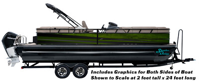 Slanted Dark Green Lines Black Graphic Kit Decal Fishing Boat Wrap Vinyl Pontoon