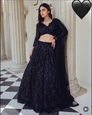 Indian Style Georgette Black Color Lehenga Choli With Dupatta For Reception Wear