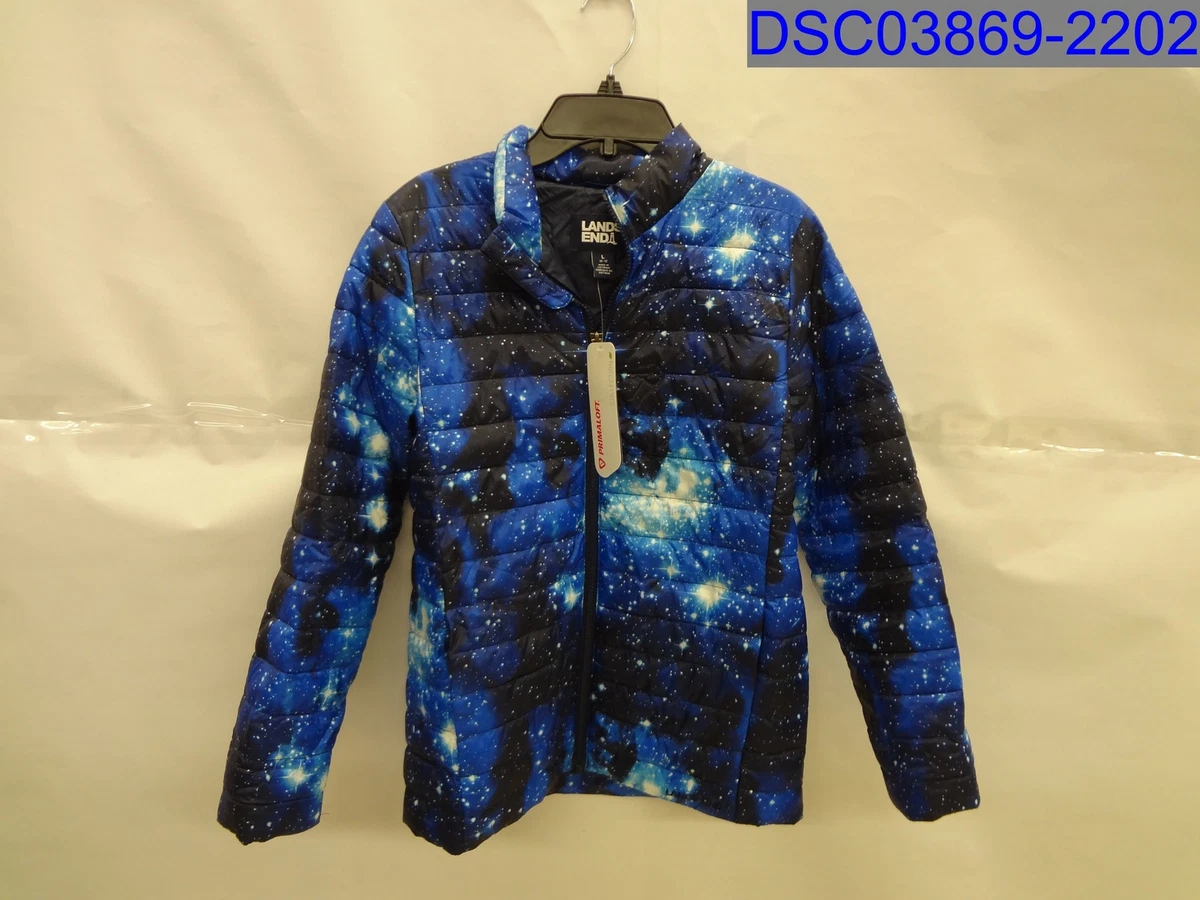 Lands' End Boys Large Blue Galaxy ThermoPlume Packable Jacket 194742301065