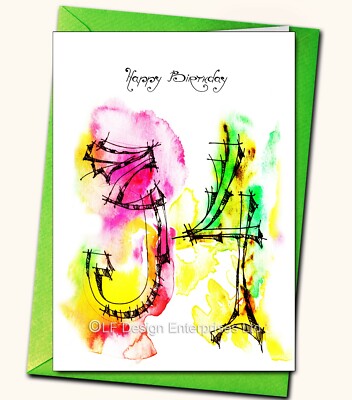 34. Geburtstag, Aquarell, handgemachte Karte, personalisierte Karten, altersspezifisch 