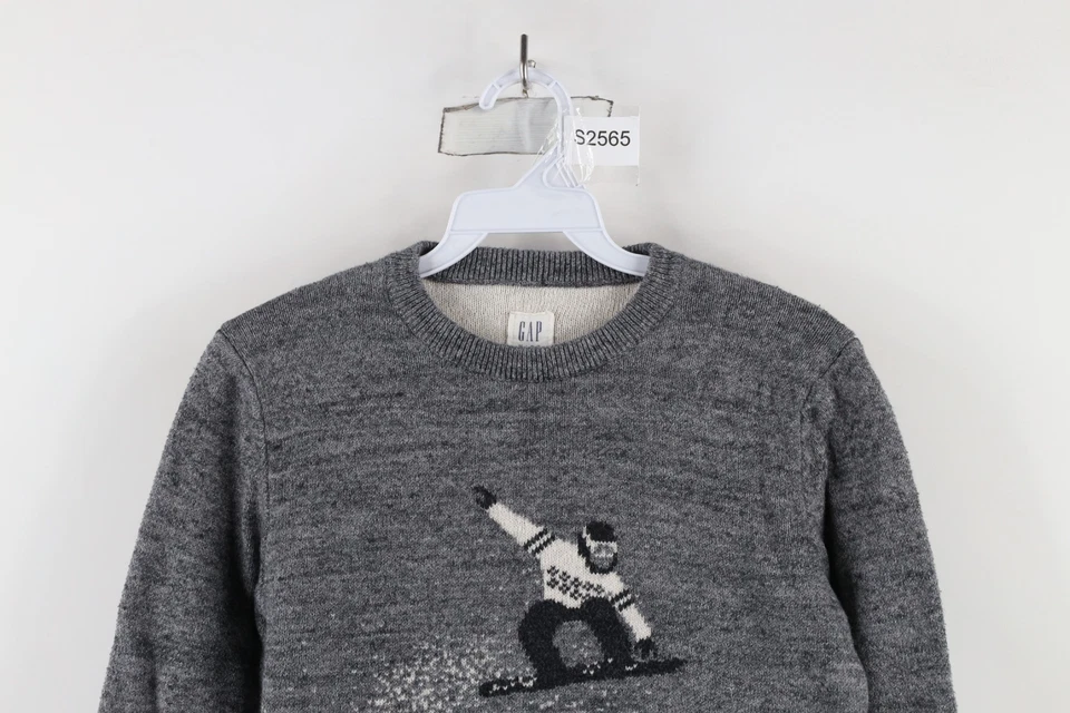 Vintage Gap Boys Medium All Over Print Snowboard Mountain Knit Crewneck Sweater - Image 2 of 4