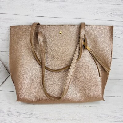 Large Tote Bag Bronze Leather Like Beach Purse Tassel Inside