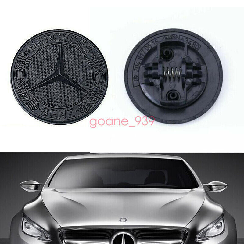 Matte Black AMG Front Hood Emblem Flat Laurel Wreath Badge 57mm